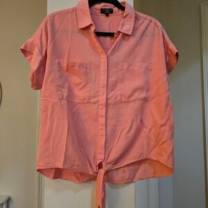 Velvet Heart Los Angeles Coral Pink Tie Front Short Sleeve Button Down Shirt S
